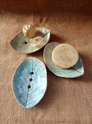 Handmade Ceramic Soap Dish in Turquoise Leaf, Plate, Bathroom Accessory. Ideal Unique Gift