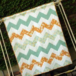 Quilt Throw Size, Zig Zag Quilt, Riley Blake Patchwork Quilt, Orange & Turquoise Modern Chenille, Chenille Quilt - thumbnail 2