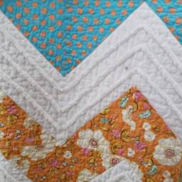 Quilt Throw Size, Zig Zag Quilt, Riley Blake Patchwork Quilt, Orange & Turquoise Modern Chenille, Chenille Quilt