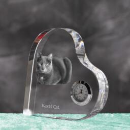 Korat - Crystal Clock in The Shape Of A Heart With Image Pure-Bred Cat - thumbnail 2