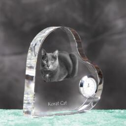 Korat - Crystal Clock in The Shape Of A Heart With Image Pure-Bred Cat - thumbnail 3