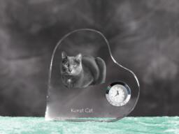 Korat - Crystal Clock in The Shape Of A Heart With Image Pure-Bred Cat - thumbnail 1