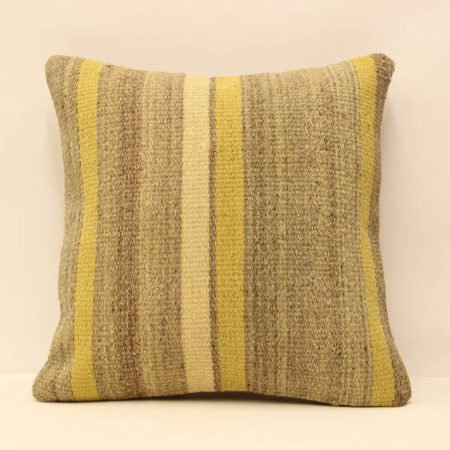 Turkish Kilim Pillow, 16x16 Bohemian Handwoven Anatolian Turkey Sofa Cushion Cover, 4Kf-331 - image 1
