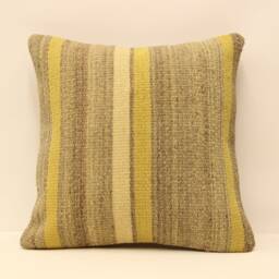 Turkish Kilim Pillow, 16x16 Bohemian Handwoven Anatolian Turkey Sofa Cushion Cover, 4Kf-331 - thumbnail 1