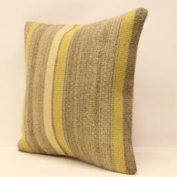 Turkish Kilim Pillow, 16x16 Bohemian Handwoven Anatolian Turkey Sofa Cushion Cover, 4Kf-331 - thumbnail 3