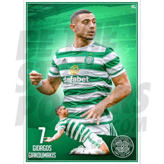 Celtic Fc Giakoumakis 21/22 Action Poster - Officially Licensed Product A4/A3 Sizes Plus Framed Option - image 1