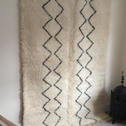 Beni Ourain Rug - Moroccan Handwoven Rug, Pure Wool, Ivory With Black Marks/156 X 240 cm 5.11 7.87 Ft Code 031 - thumbnail 3