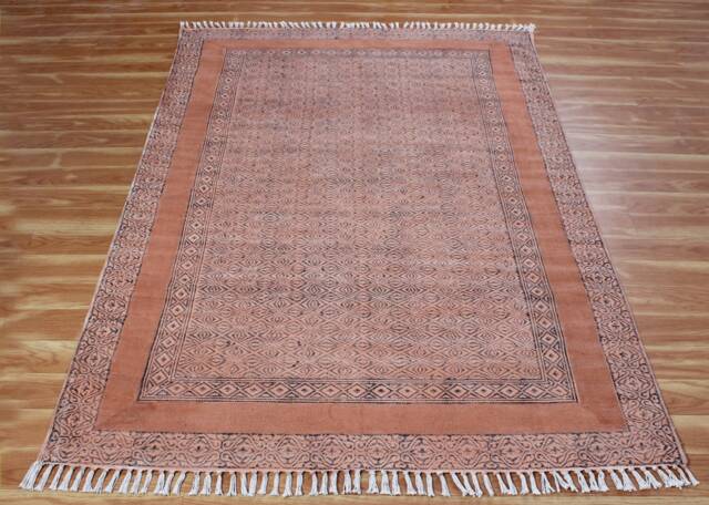 Handwoven Cotton Kilim Rug Indian Block Print, 6x9 Ft - image 1