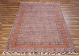 Handwoven Cotton Kilim Rug Indian Block Print, 6x9 Ft - thumbnail 1