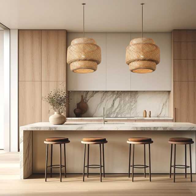 Handwoven Bamboo Pendant Light Boho Coastal Decor - image 1