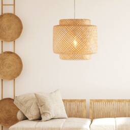 Handwoven Bamboo Pendant Light Boho Coastal Decor - thumbnail 2