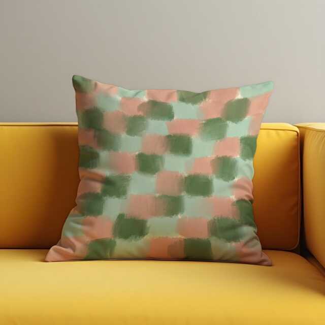 Pastel Green Blush Cushion Cover, Abstract Check Pillow Case, Soft Modern Decorative Sofa Throw Pillowcase - image 1
