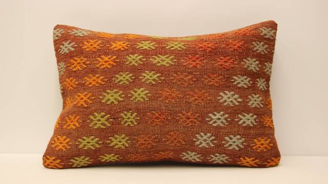 Turkish Kilim Pillow, 16x24 Handwoven Decorative Throw Bohemian Pillow, Sofa Cushion Cover 4Kaf-135 - image 1