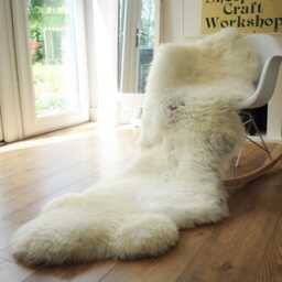 "100% British Rare Breed Double Sheepskin Rug in Undyed ""Limestone Cream" - thumbnail 1