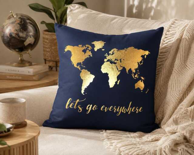 Compass Pillow Gold Foil Print, Wanderlust Travel Decor, Explorer Gift, Adventure Throw Pillow, Navigation Cushion, Modern Home Decor - image 1