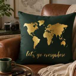 Compass Pillow Gold Foil Print, Wanderlust Travel Decor, Explorer Gift, Adventure Throw Pillow, Navigation Cushion, Modern Home Decor - thumbnail 3