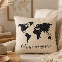 Compass Pillow Gold Foil Print, Wanderlust Travel Decor, Explorer Gift, Adventure Throw Pillow, Navigation Cushion, Modern Home Decor - thumbnail 2