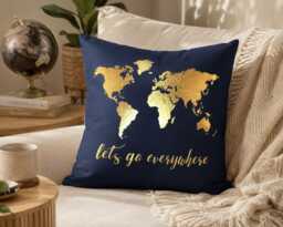 Compass Pillow Gold Foil Print, Wanderlust Travel Decor, Explorer Gift, Adventure Throw Pillow, Navigation Cushion, Modern Home Decor - thumbnail 1