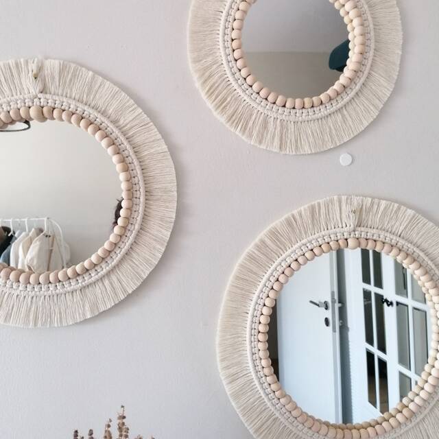 Set Macrame Wall Mirror , Discount Macram?? Decor Boho Bedroom Home Fast Shipping - image 1