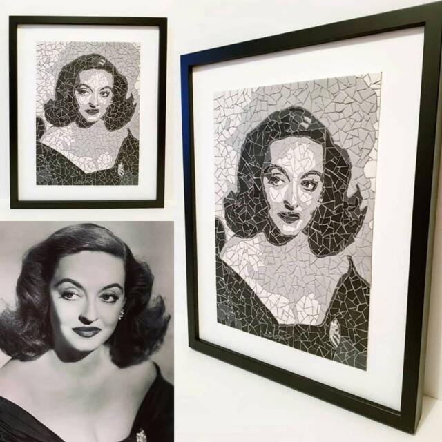 Portrait Of Bette Davis Playing Margo in The Movie All About Eve - Mosaic Art Tile Wall Hanging Black & White - image 1