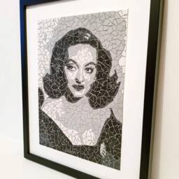 Portrait Of Bette Davis Playing Margo in The Movie All About Eve - Mosaic Art Tile Wall Hanging Black & White - thumbnail 3