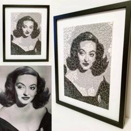 Portrait Of Bette Davis Playing Margo in The Movie All About Eve - Mosaic Art Tile Wall Hanging Black & White - thumbnail 1