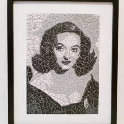 Portrait Of Bette Davis Playing Margo in The Movie All About Eve - Mosaic Art Tile Wall Hanging Black & White - thumbnail 2