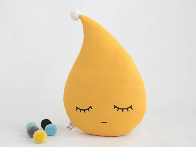 Mustard Yellow Raindrop Pillow, Nursery Cushion, Kids Room Decor Baby Boy Cot Toddler Bed Decorative Throw Boho Gift New Shower Birth - image 1