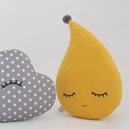 Mustard Yellow Raindrop Pillow, Nursery Cushion, Kids Room Decor Baby Boy Cot Toddler Bed Decorative Throw Boho Gift New Shower Birth - thumbnail 2