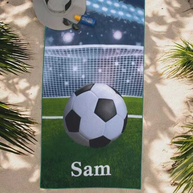 Personalised Beach Towel Embroidered Name Or Initials - Football Sports Sunbathing Swimming Towels - image 1