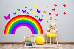 Rainbow & Butterflies Wall Sticker Kit Nursery Decal Car Art Vinyl 2 Sizes Multicolour Bright Children's Bedroom Mural