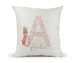 Personalised Peter Rabbit Cushion...girls Pink Purplefloral Letter Gift..bedroom Decor.daughter..granddaughter.goddaughter.niece.birthday - thumbnail 1