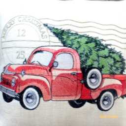 Embroidered Red Truck Christmas Pillow Cover Burlap Or Canvas - thumbnail 3