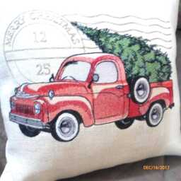 Embroidered Red Truck Christmas Pillow Cover Burlap Or Canvas - thumbnail 4