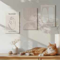 Canvas Art Set Of 3 - Stylish Lines & Minimalist Shapes in Neutral Tones, Beige Photo Print, Abstract Wall Decor - thumbnail 1