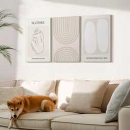 Canvas Art Set Of 3 - Stylish Lines & Minimalist Shapes in Neutral Tones, Beige Photo Print, Abstract Wall Decor - thumbnail 2