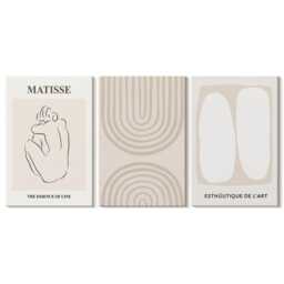 Canvas Art Set Of 3 - Stylish Lines & Minimalist Shapes in Neutral Tones, Beige Photo Print, Abstract Wall Decor - thumbnail 3