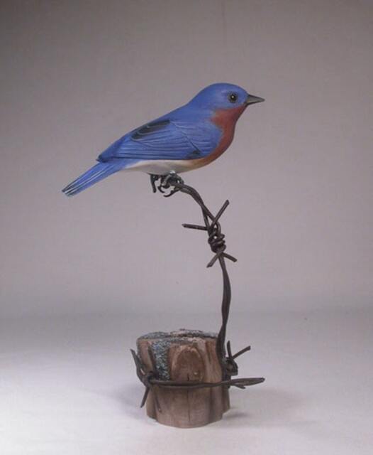 Eastern Bluebird Male Wooden Carved Bird - image 1
