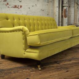 3 Seater Yellow Velvet Fabric Chesterfield Sofa, Retro Low Design, British Handmade - thumbnail 3