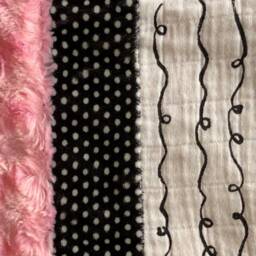 Handmade Modern Baby Minky Blanket Pink & Black With Doodles Burp Cloth - thumbnail 2