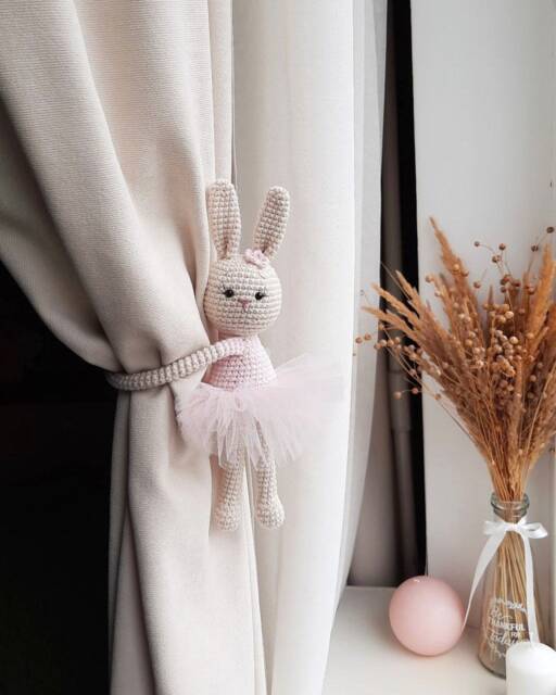 Ballerina Bunny Curtain Tieback Rabbit Tie Back Nursery Animal Bunny Nursery Decor - image 1