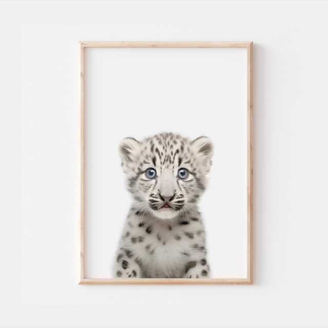 Baby Snow Leopard Print, Bedroom Wall Nursery Decor, Leaopard Posters, Kids Room Art, Keep Sake - image 1
