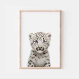 Baby Snow Leopard Print, Bedroom Wall Nursery Decor, Leaopard Posters, Kids Room Art, Keep Sake - thumbnail 1