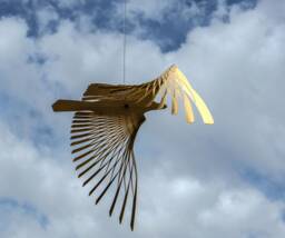 Large Kinetic Brass Bird Sculpture, Golden Hanging Metal Art, Kirigami Inspired Mobile