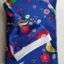 Birds Baby Blanket & Newborn Hat Set. Take Home Shower Gift. Photo Prop. Swaddle & Set - thumbnail 2
