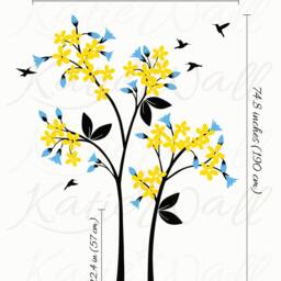Tree Wall Decal Large Tree Decals Cute Floral Art Sticker With Blossoms Humming Birds Mural Kw012 - thumbnail 2