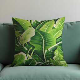 Tropical Banana Leaf Cushion Cover, Bold Green Botanical Throw Pillow Case, Jungle Vibes Home Decor, Lush Nature Living Room Decor - thumbnail 1