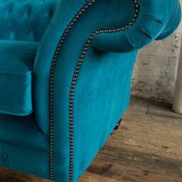 British Handmade 2 Seater Blue Teal Velvet Fabric Chesterfield Sofa - thumbnail 3