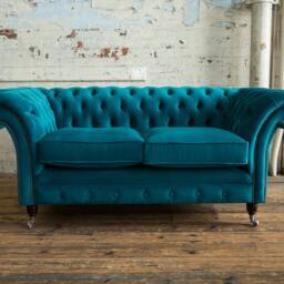 British Handmade 2 Seater Blue Teal Velvet Fabric Chesterfield Sofa - thumbnail 2