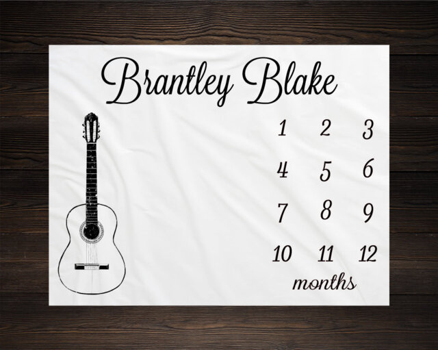 Guitar Milestone Blanket Month Baby Growth Tracker Soft Fleece Shower Newborn Gift Music Watch Me Grow - image 1